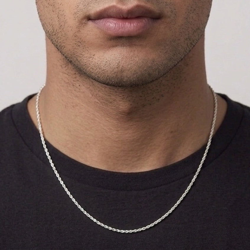 14k Solid White Gold Rope Chain 18in 2mm