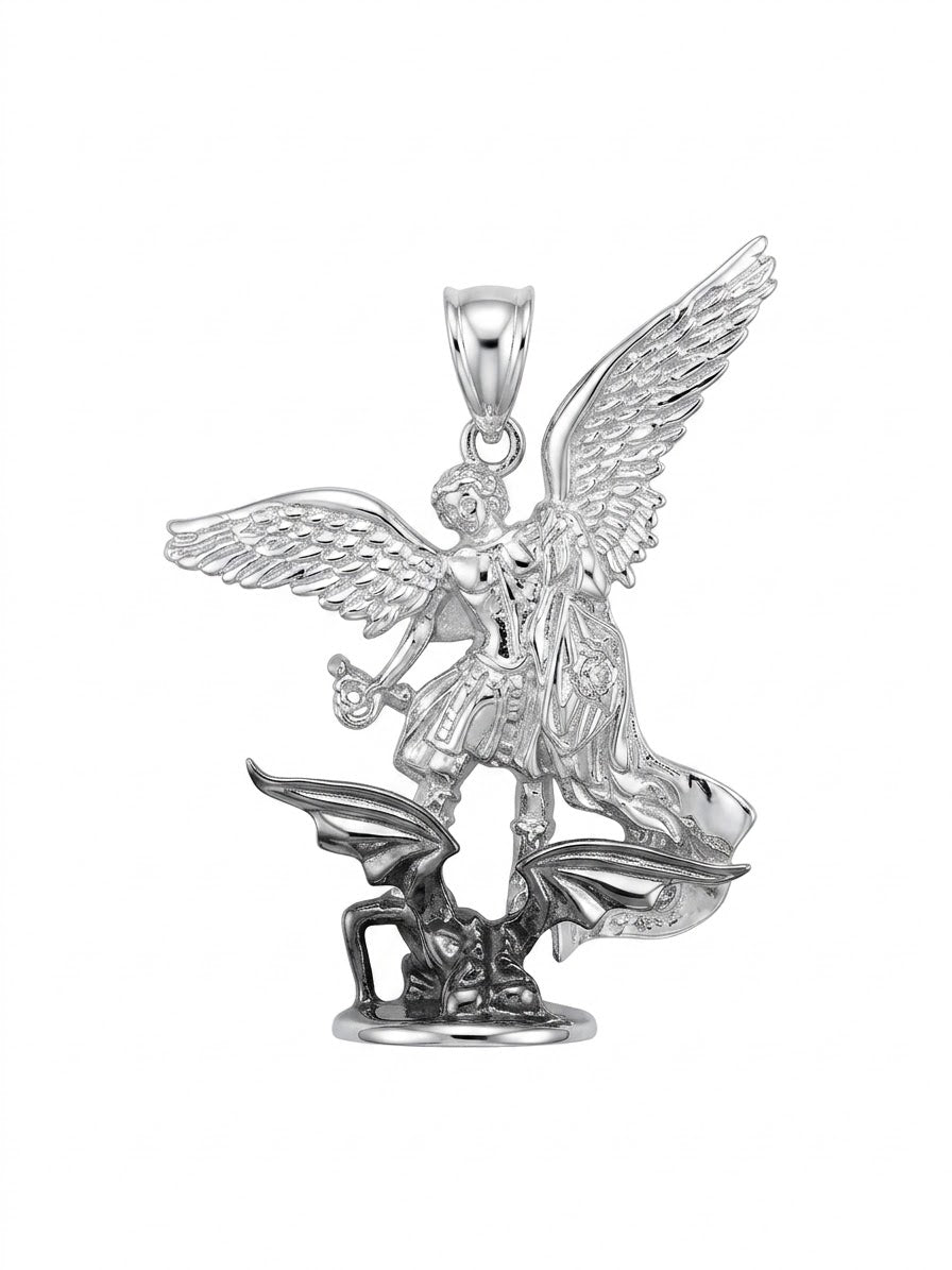 Real Solid 925 Silver Archangel Pendant and Chain Set
