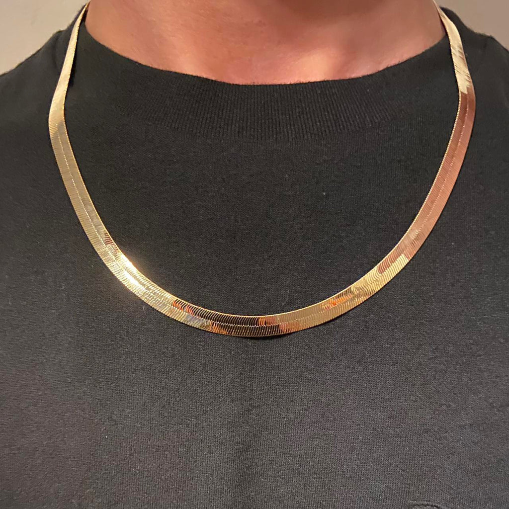 14k Gold Layered Herringbone Chain 20in 6mm - Prestige Jewelry