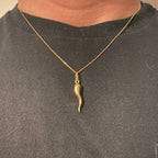 Solid Real 14k Yellow Gold Italian Horn and Chain Set - Prestige Jewelry