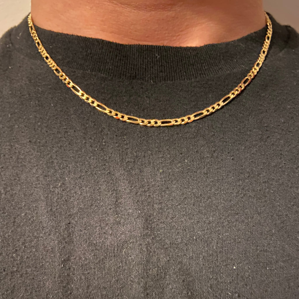 Solid 14k Gold Figaro Chain 18in 3mm - Prestige Jewelry