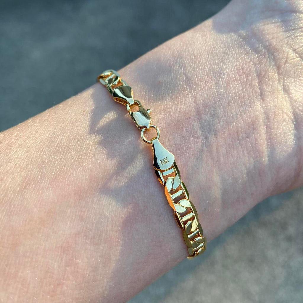 14k Gold Layered Mariner Link Bracelet 8in 6mm - Prestige Jewelry