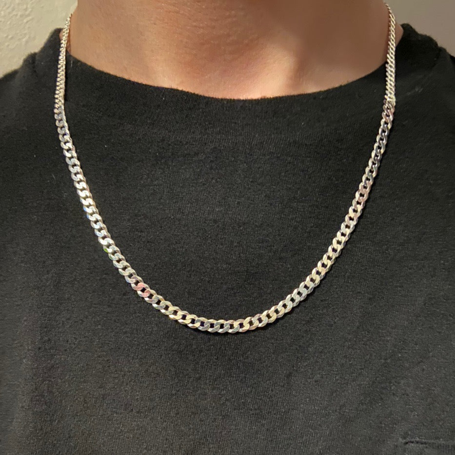 Solid Silver Cuban Chain 20in 4mm - Prestige Jewelry