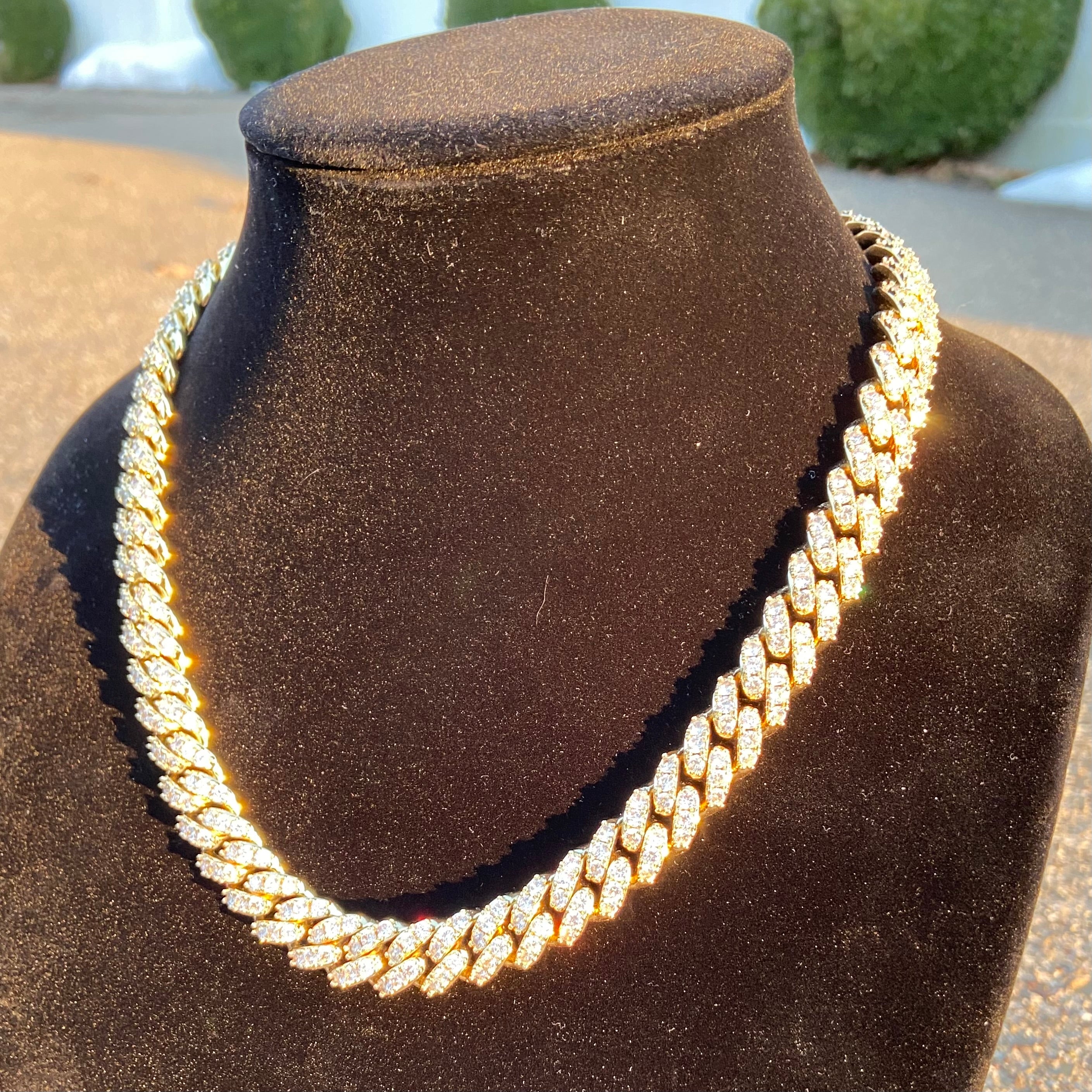 14k Gold Plated Diamond Cuban Chain 20in 12mm - Prestige Jewelry