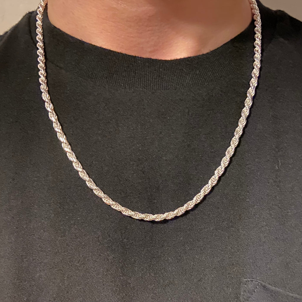 Solid Silver Rope Chain 20in 4mm - Prestige Jewelry
